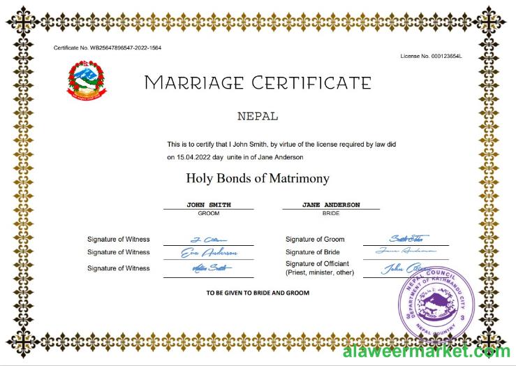 Nepal marriage certificate Word and PDF template